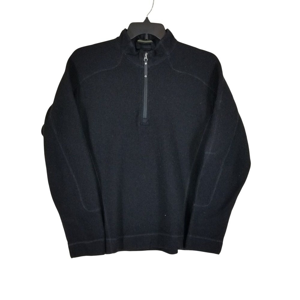 Mountain Hardwear Quarter Zip Pullover Mens L Black Wool Blend OM2872 Sweater
